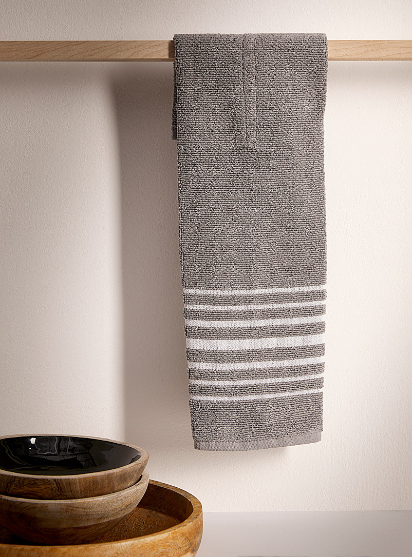 Danica Grey Silver stripes hanging hand towel