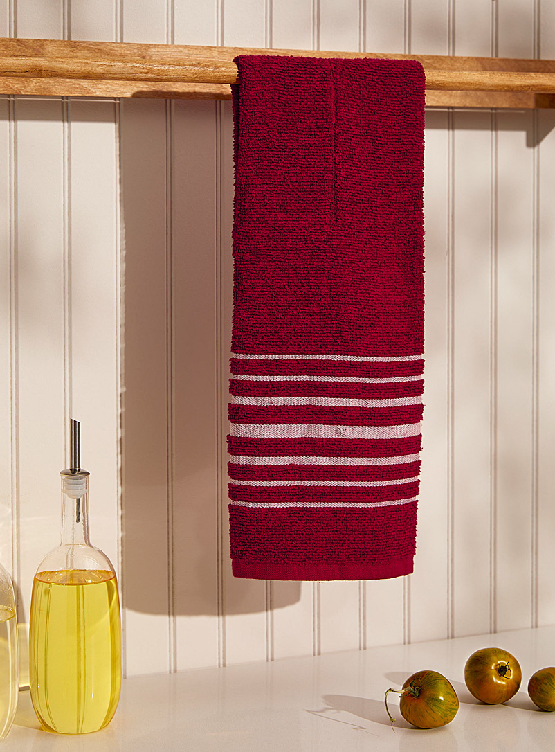 Danica Red Silver stripes hanging hand towel