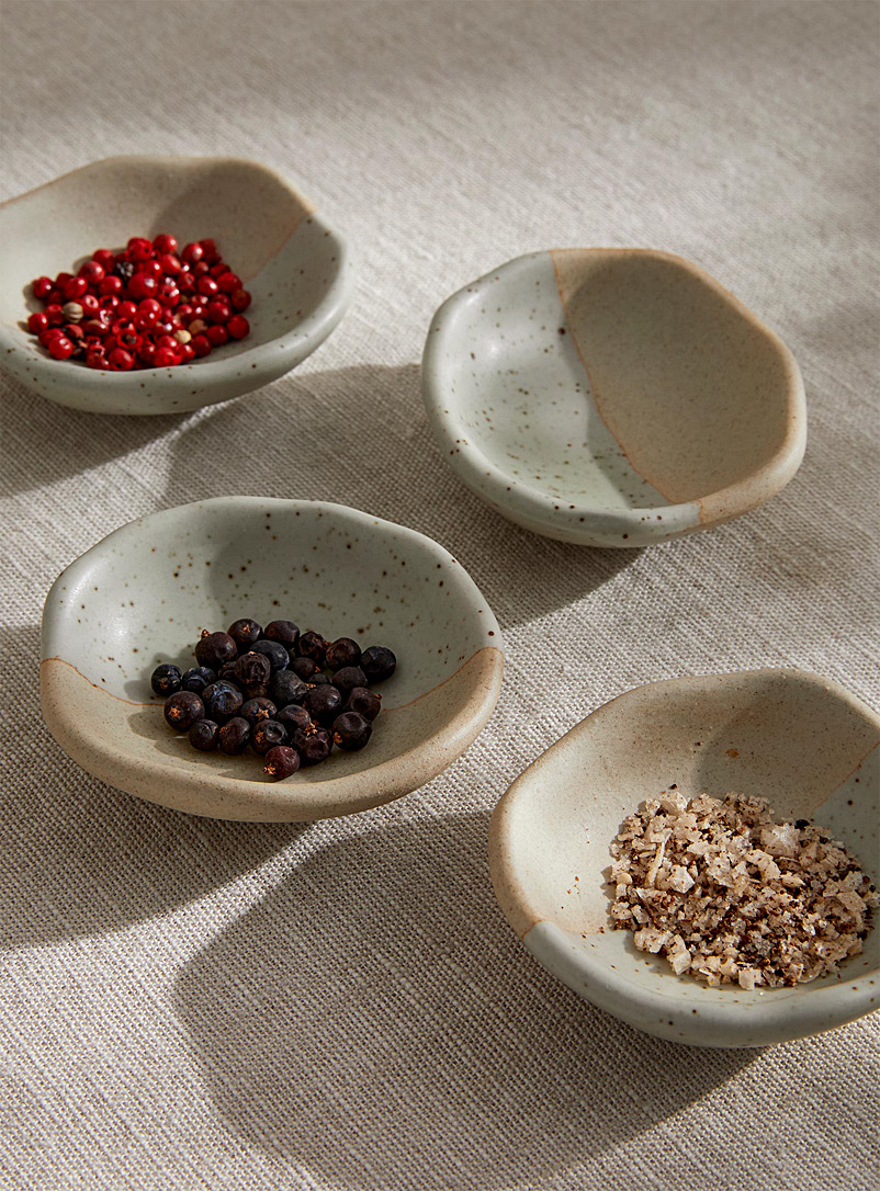 Danica Ivory White Speckled artisanal-style spice pinch bowls Set of 4