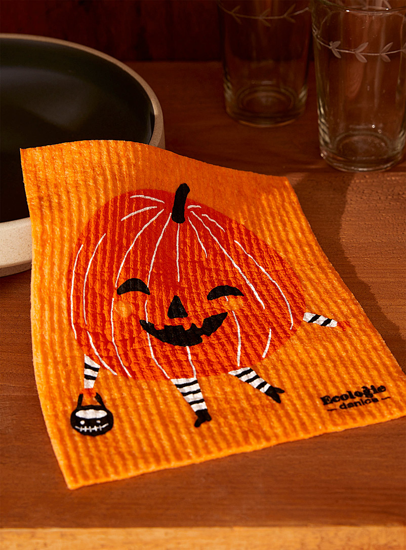 Danica Patterned Orange Playful pumpkin sponge cloth