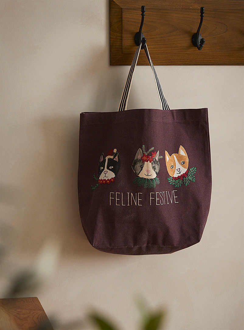 Danica Dark Crimson Festive kittens reusable bag