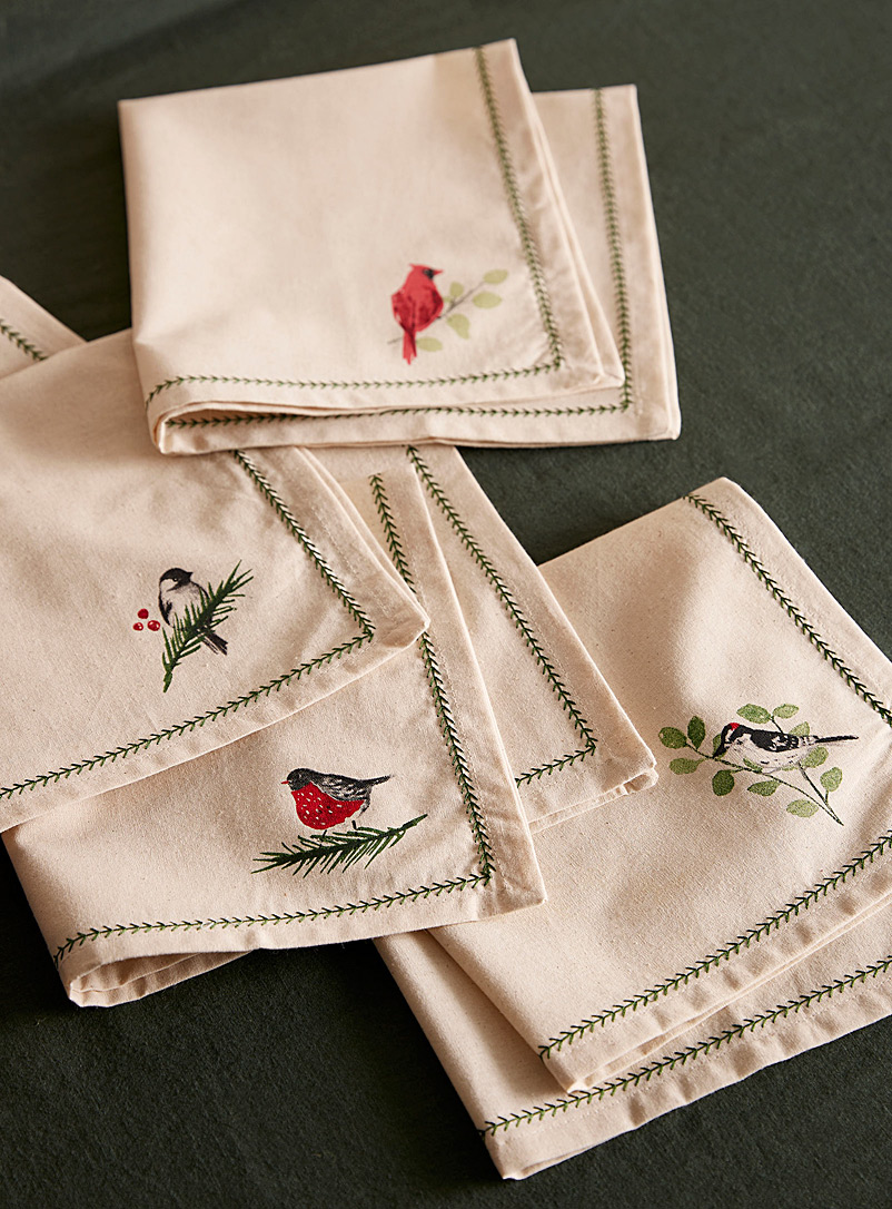 Danica Patterned Ecru Forest birds napkins Set of 4