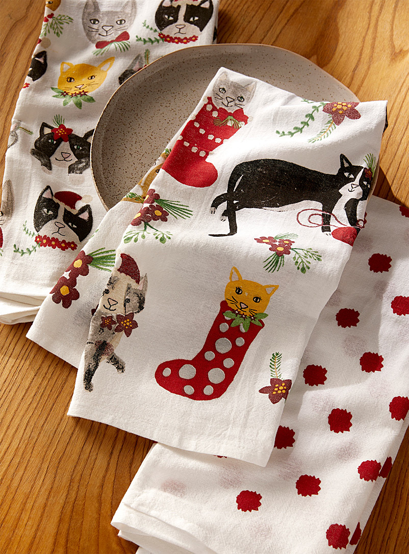 Danica: Les linges à vaisselle chats de Noël Ensemble de 3 Assorti