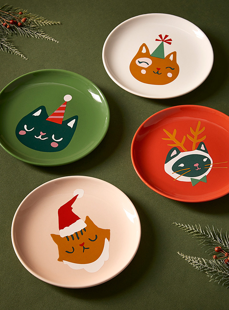 Danica Assorted Christmas cats small plates Set of 4