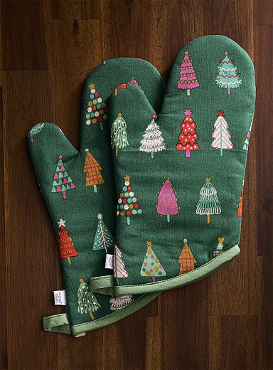 Maniques Et Gants De Four 2 Pièces Thème Noël | Mitaines Cuisine Anti-brûlure, Décoration Festive