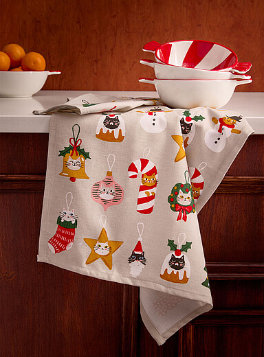Cat ornaments tea towel <b>Christmas Collection</b>
