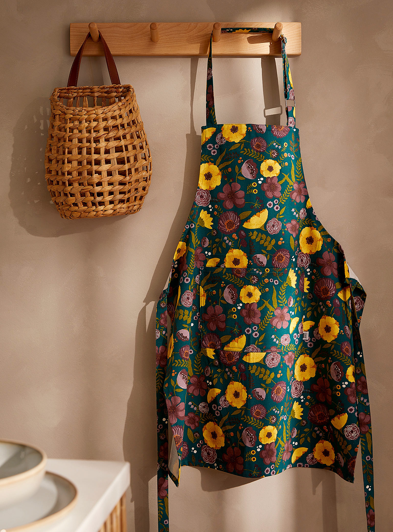 Danica Floral Apron In Patterned Green