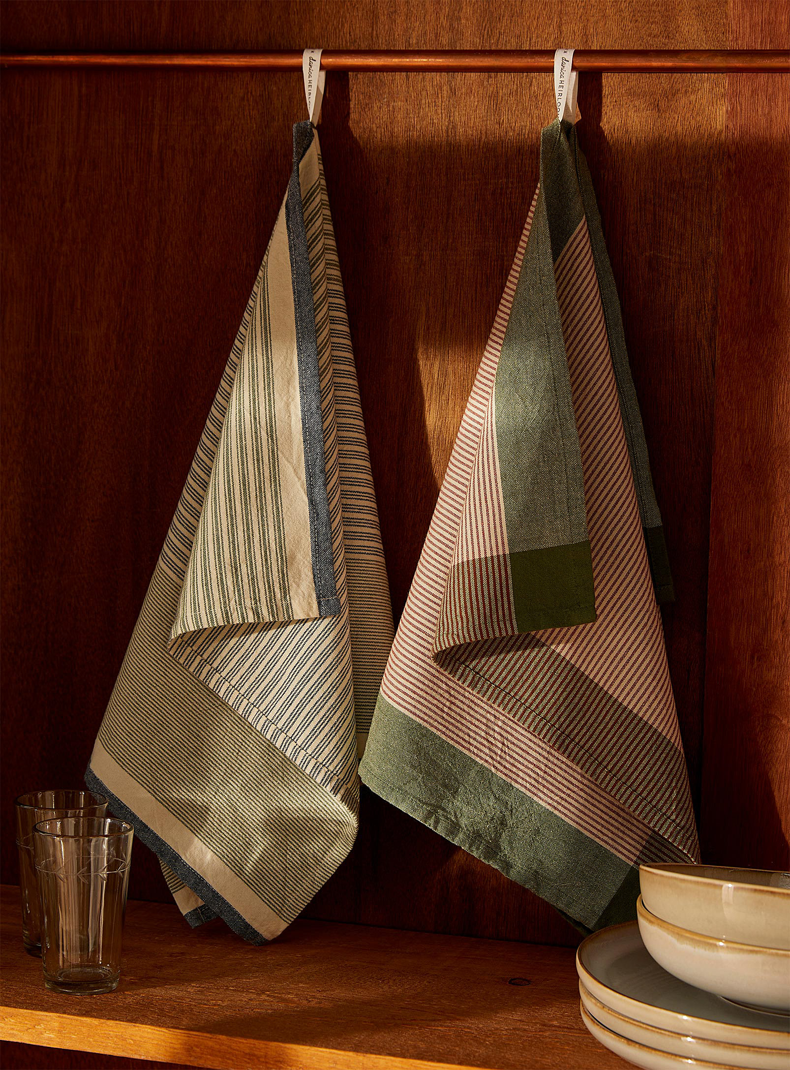 Danica Multi-striped Tea Towels Set Of 2 In Patterned Green