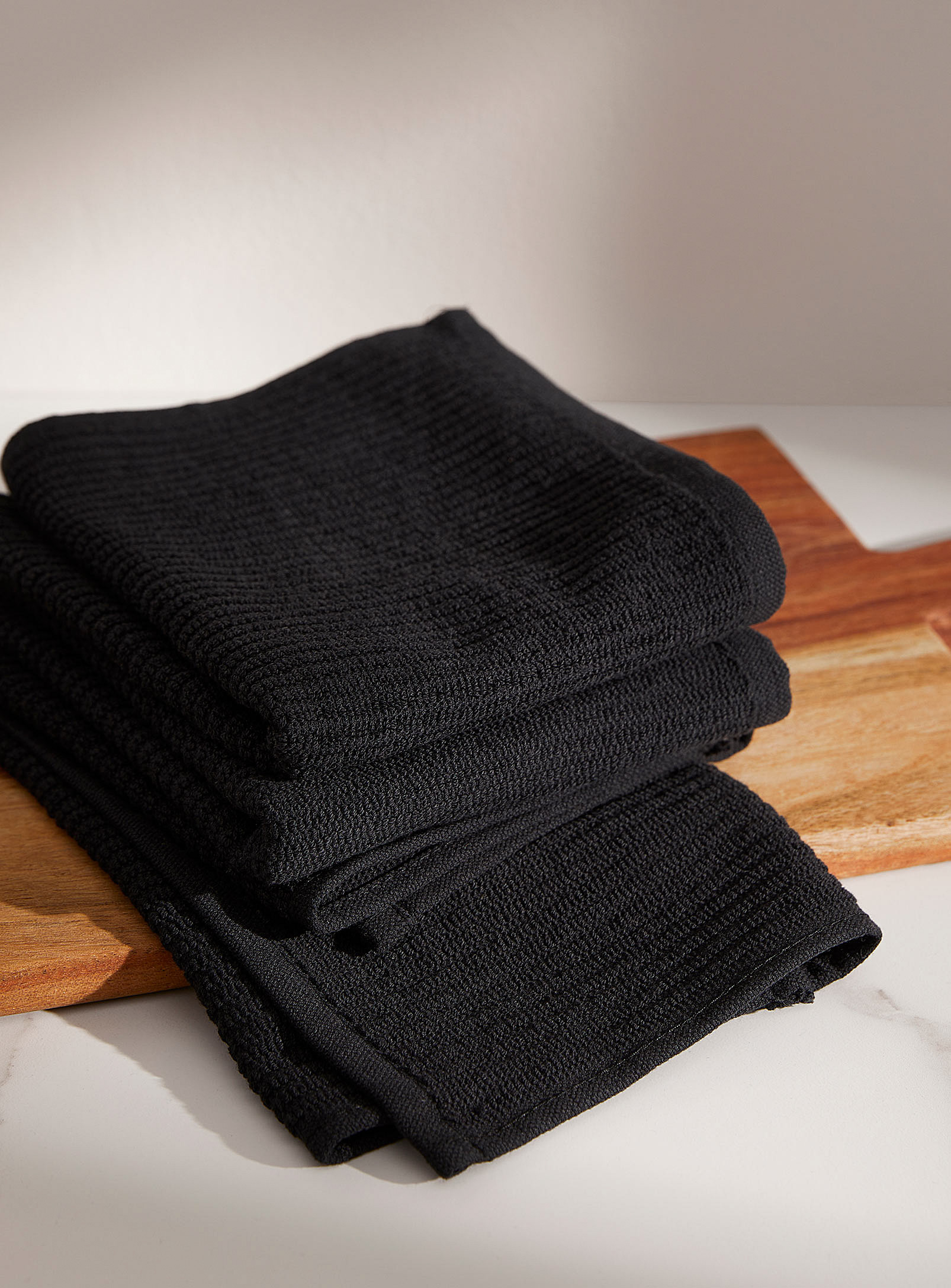 Danica Grooved Tea Towels Set Of 3 In Black