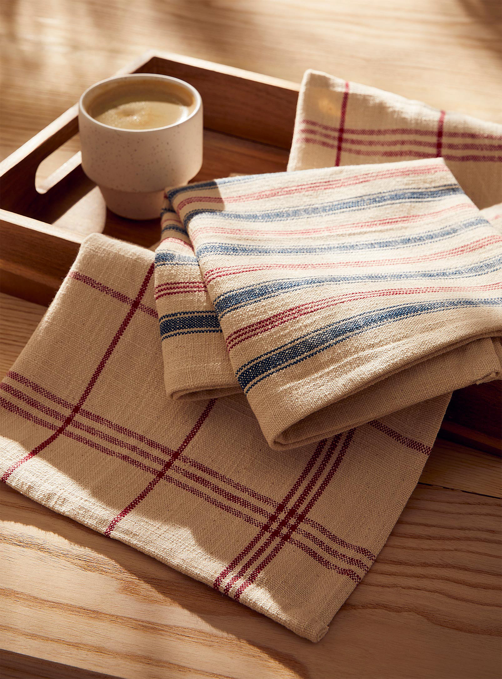Danica Striped Faux-linen Tea Towel Set Of 2 In Patterned Ecru