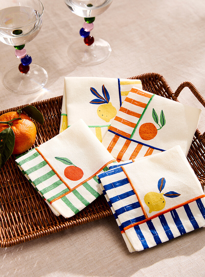 Citrus And Stripes Cocktail Napkins Set Of 4