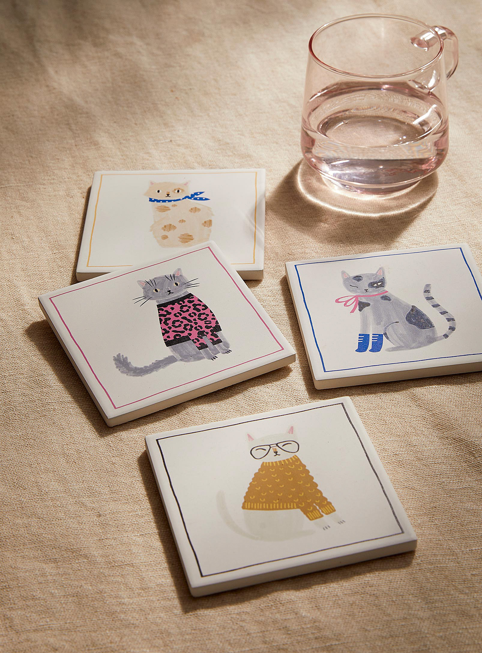 Danica Dressed-up Kitten Coasters Set Of 4 In Assorted