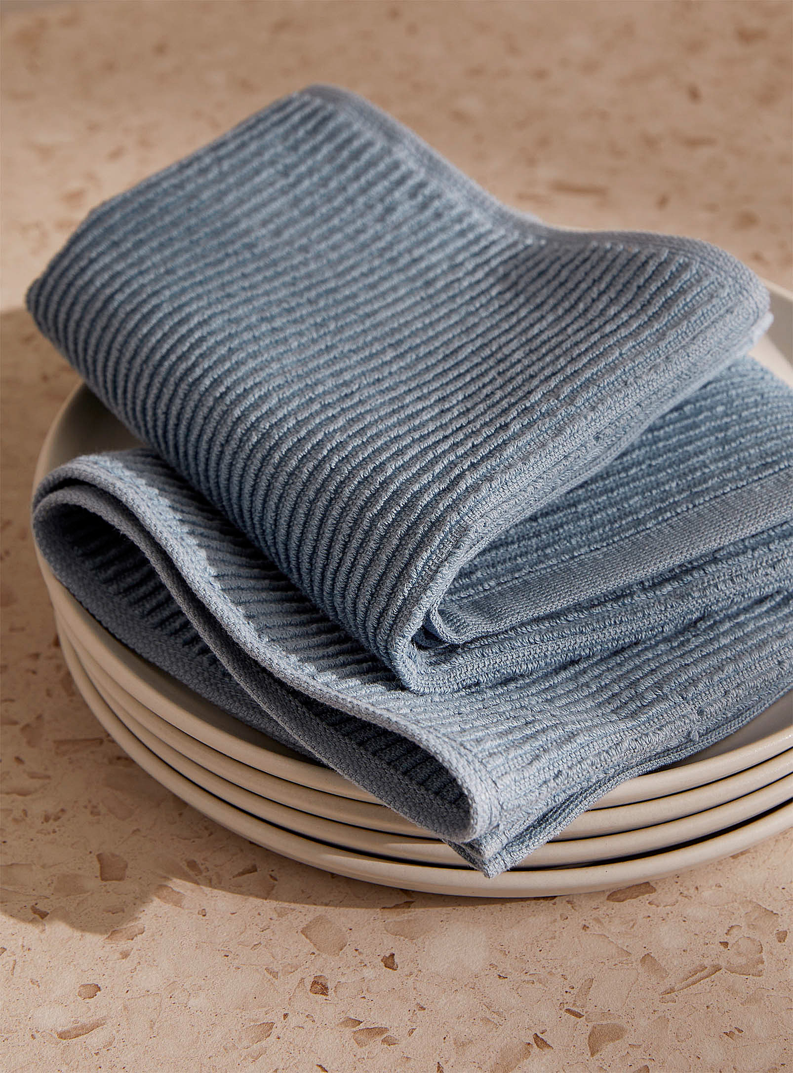 Danica Textured Waves Tea Towel In Slate Blue
