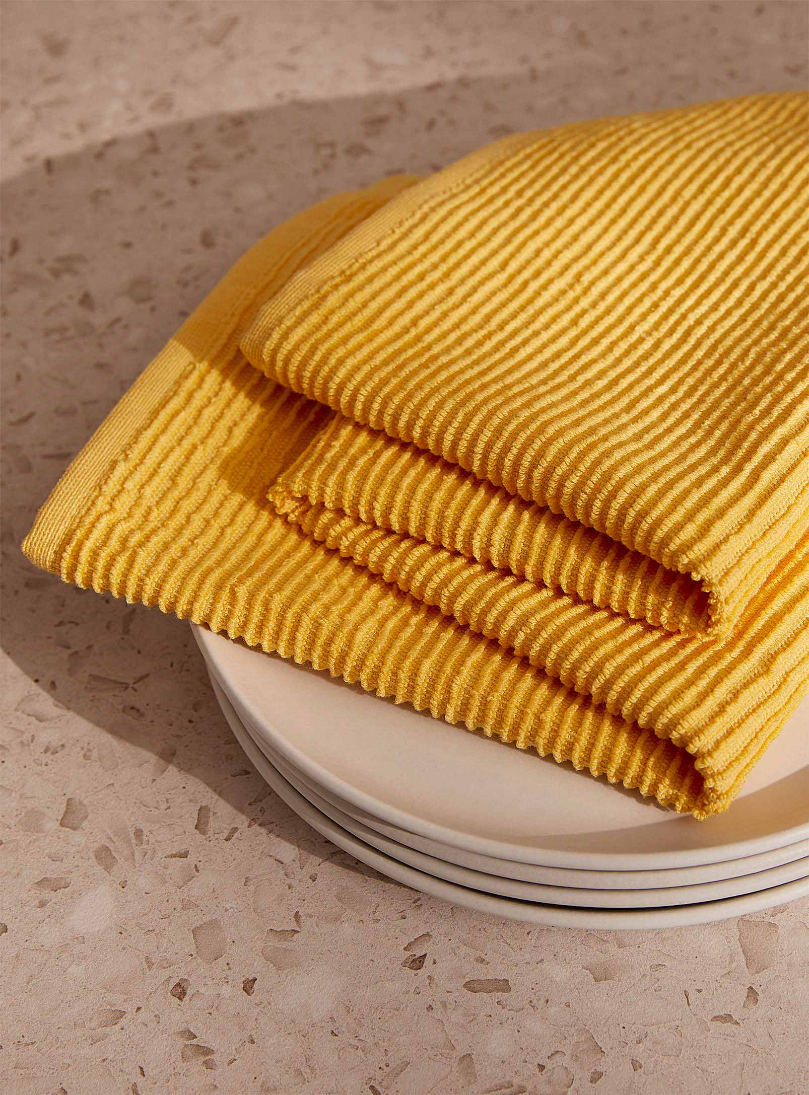 Danica Textured Waves Tea Towel In Golden Yellow