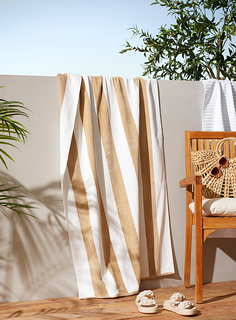 Simons Maison: La serviette de plage rayures bicolores 80 x 160 cm Sable