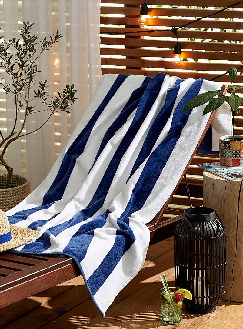 Simons Maison: La serviette de plage rayures bicolores 80 x 160 cm Bleu à motifs