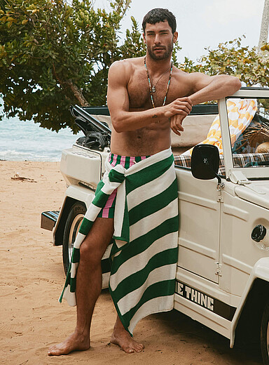 Parasol-stripe organic cotton beach towel 86 x 160 cm <b>Live Outside exclusive collection</b>