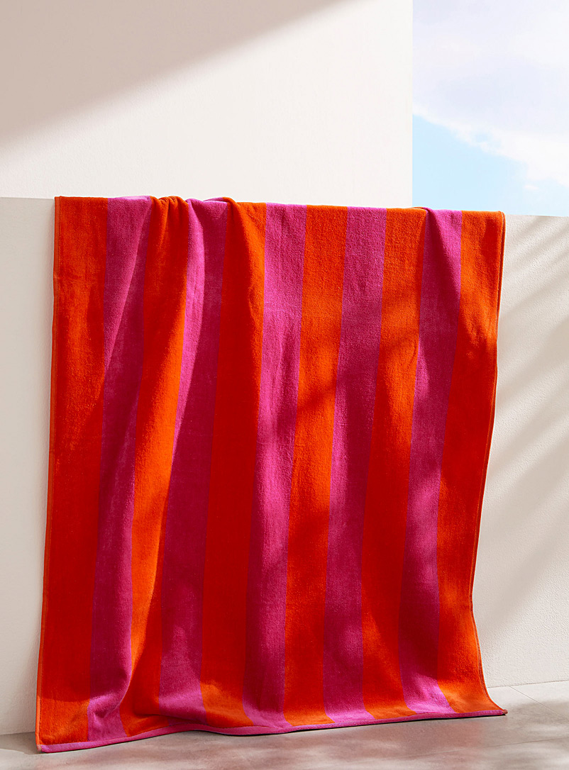 Simons Maison: La serviette de plage coton bio rayures parasol 86 x 160 cm Pourpre à motifs