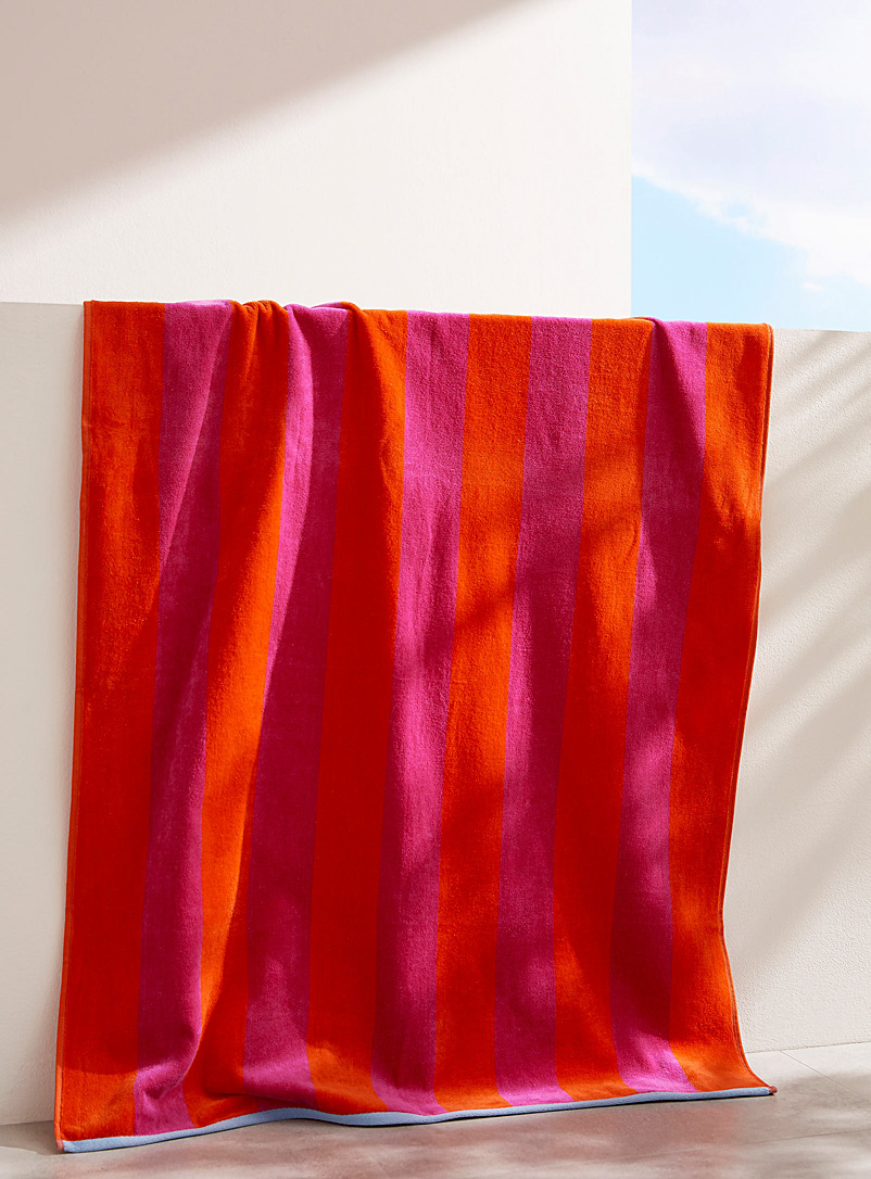 Simons Maison Patterned Red Umbrella stripes organic cotton beach towel 86 x 160 cm