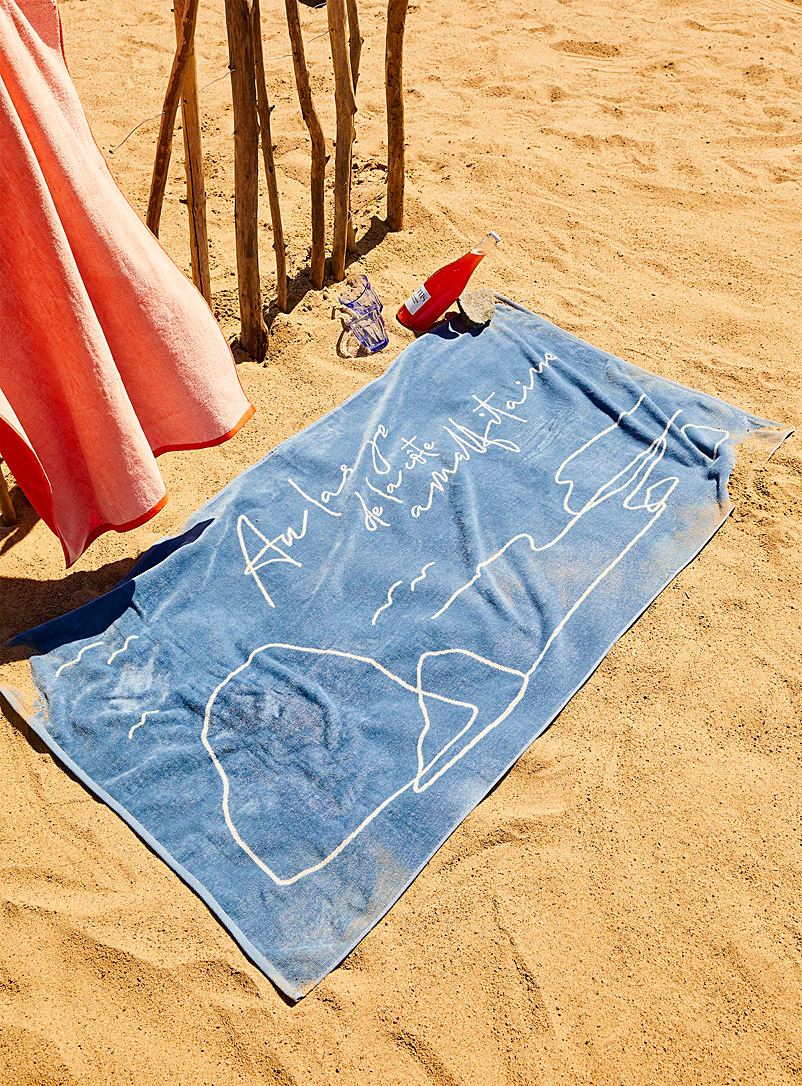 Simons Maison: La serviette de plage coton bio côte amalfitaine 86 x 160 cm Bleu à motifs