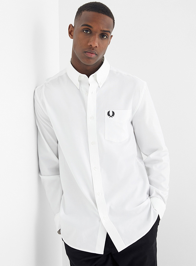Fred Perry White Minimal emblem Oxford shirt for men