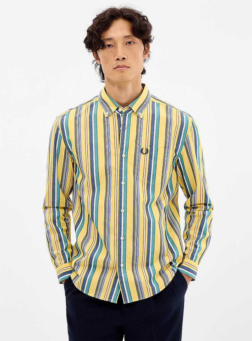 Fred Perry: La chemise ray&eacute;e accent acidul&eacute; Jaune dor&eacute; pour homme