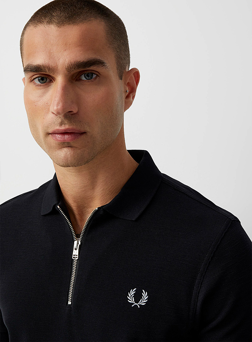 Fred Perry Black Waffle-knit zip-neck polo for men