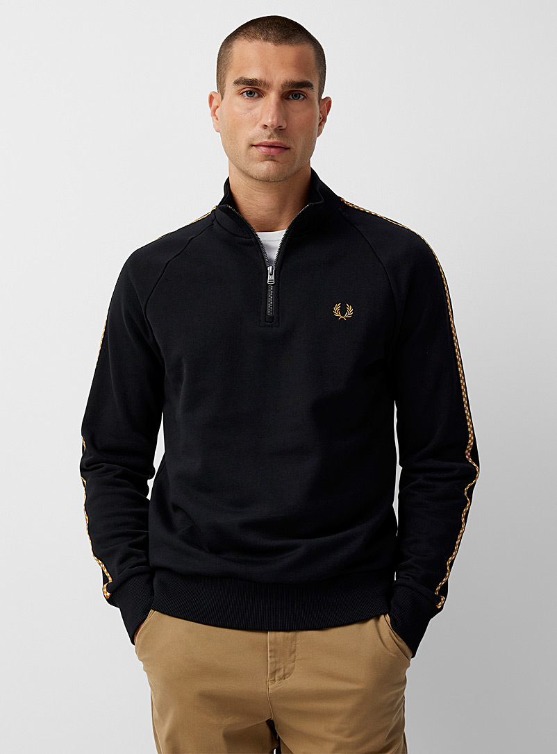 Fred Perry Black Checkered band zip-neck sweatshirt for men