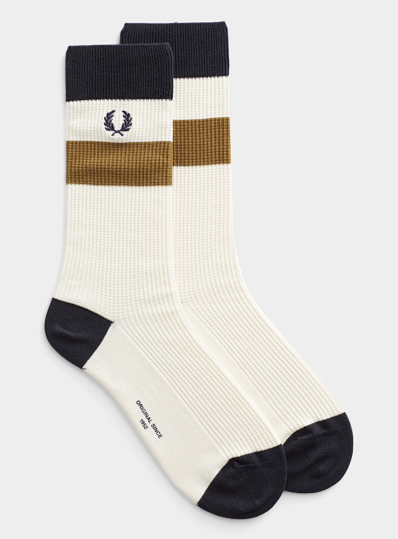 Fred Perry Patterned Brown Natural tone waffle socks for men