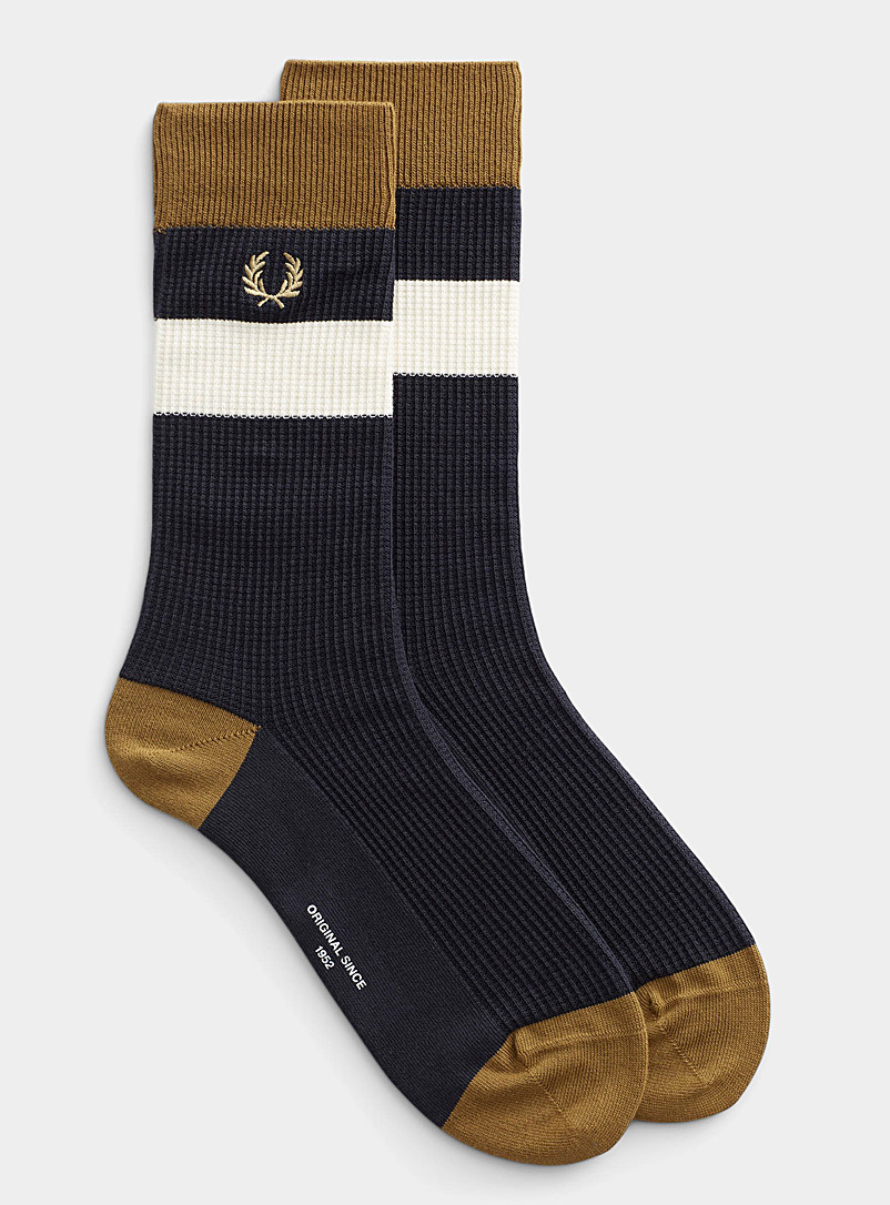 Fred Perry Patterned Blue Natural tone waffle socks for men