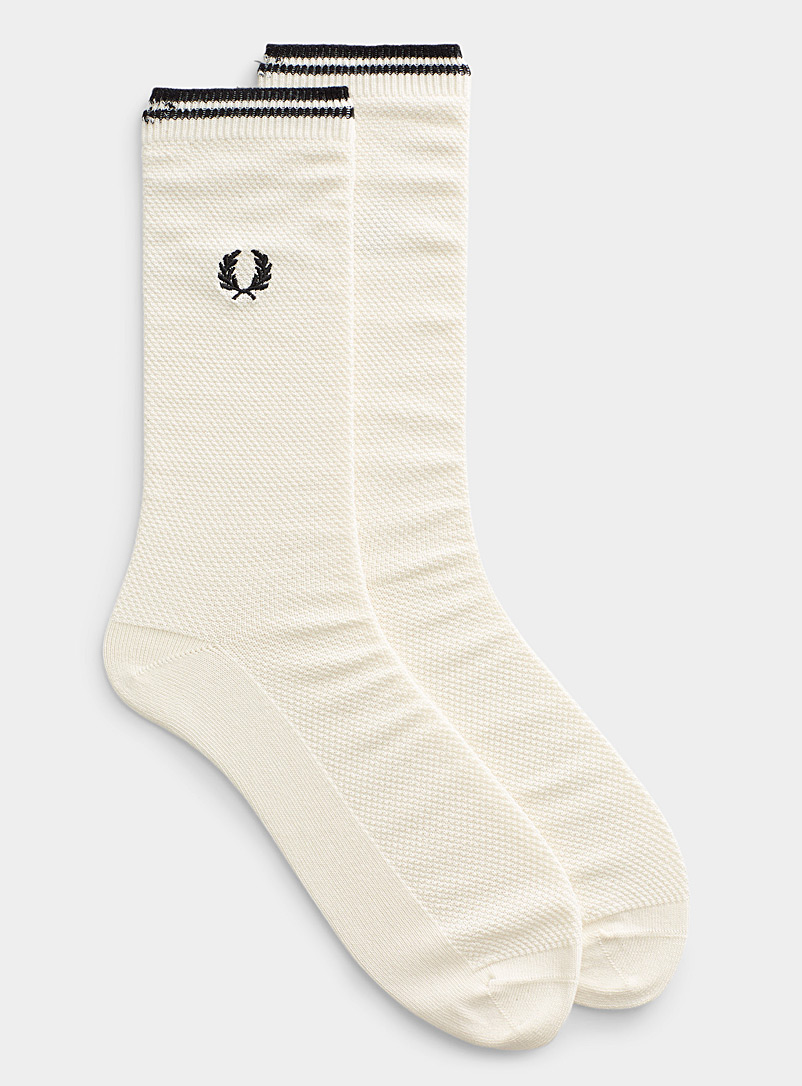 Fred Perry Ivory White Trimmed knit socks for men