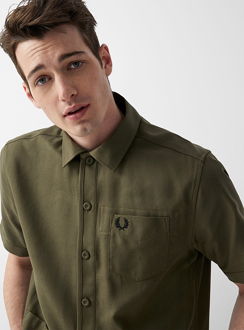 Fred Perry Mossy Green Short-sleeve utility overshirt for men