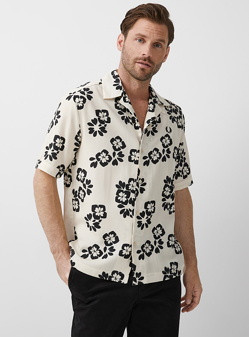 Fred Perry Ecru/Linen Hawaiian flower cabana shirt for men