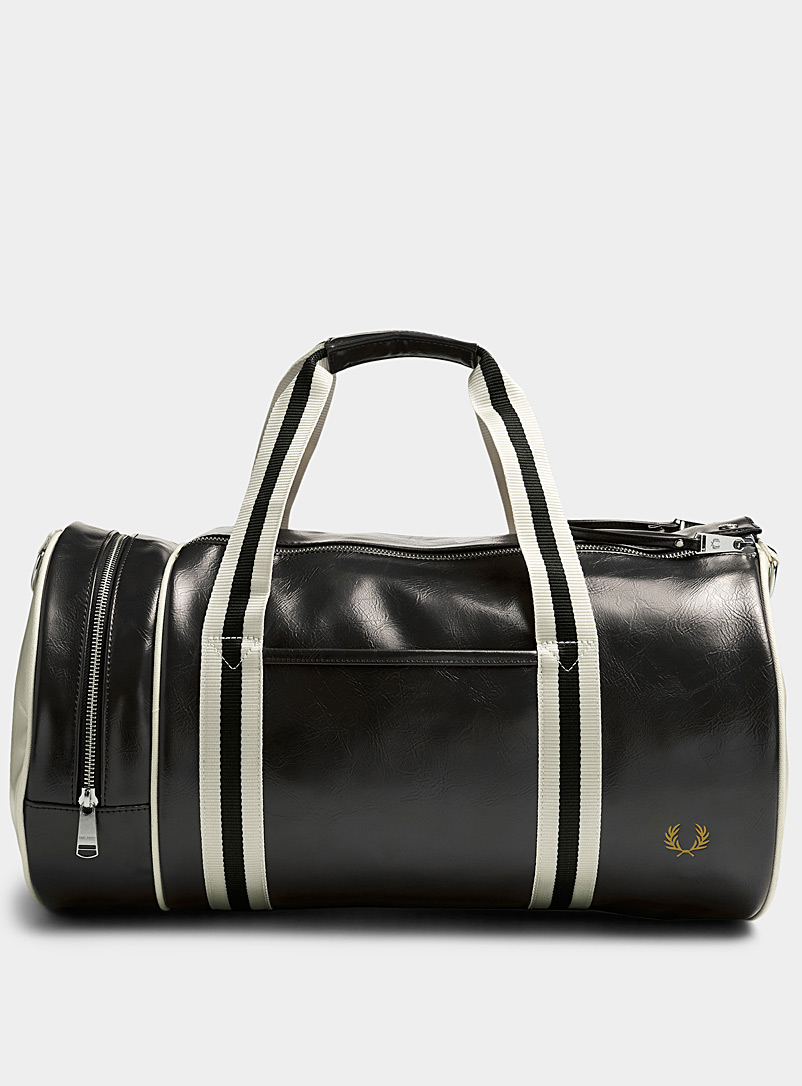 Fred Perry Black Two-tone faux-leather duffle bag for men