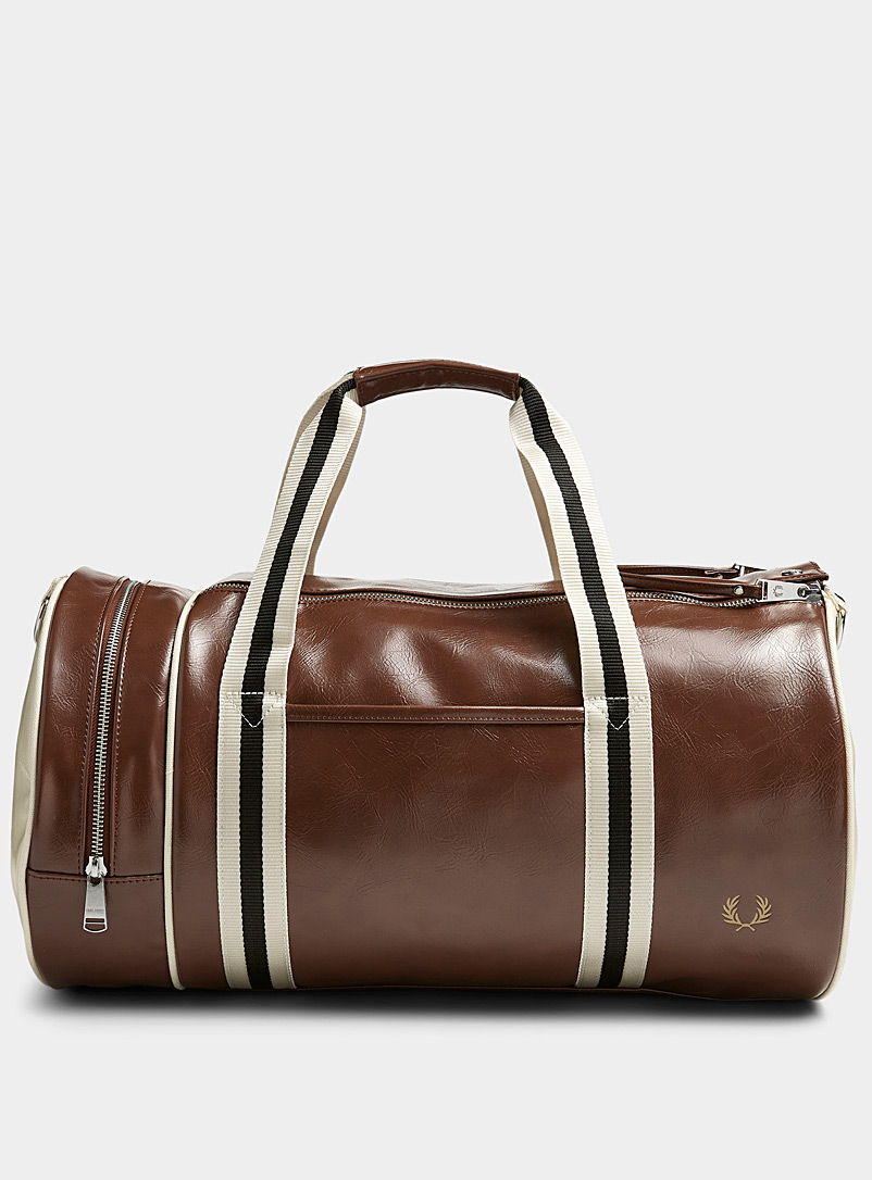 Fred Perry Brown Two-tone faux-leather duffle bag for men