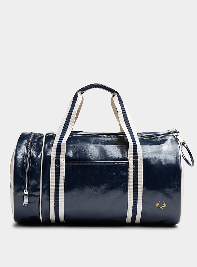 Fred Perry Marine Blue Two-tone faux-leather duffle bag for men