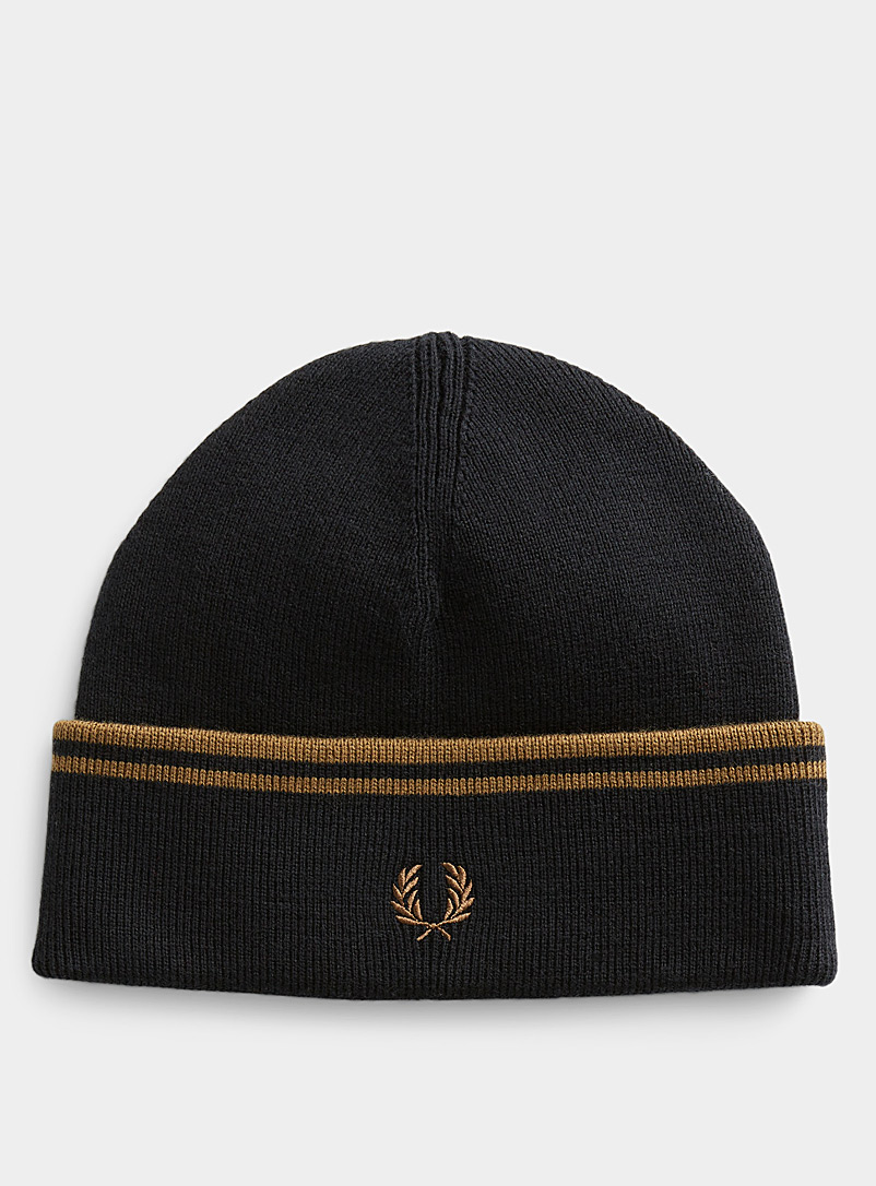 Fred Perry Patterned Black Double-trim logo tuque for men