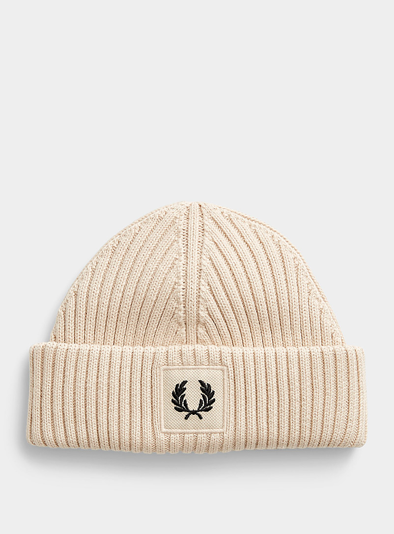 Fred Perry Beige Rolled emblem tuque for men