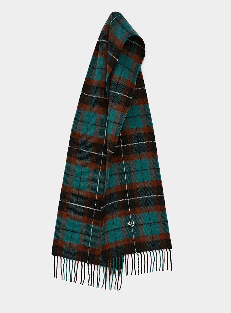 Fred Perry Patterned Green Turquoise tartan scarf for men