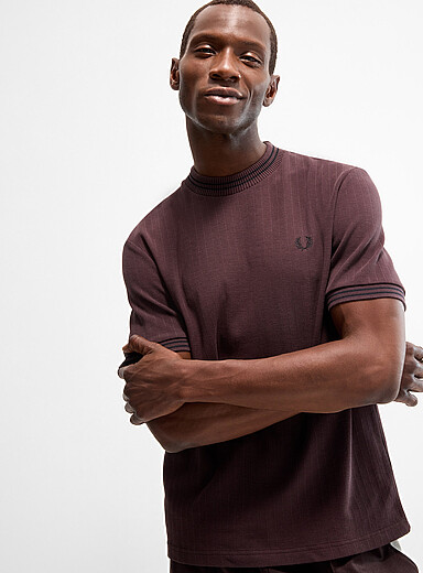 Stripe-accent textured T-shirt