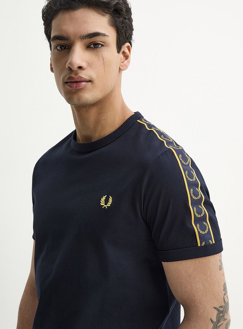 Fred Perry Polo Shirt Navy Yellow Tipped M Medium 100% Cotton Piqué Portugal #85