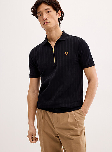 Le polo zipp&eacute; rayures piqu&eacute;es