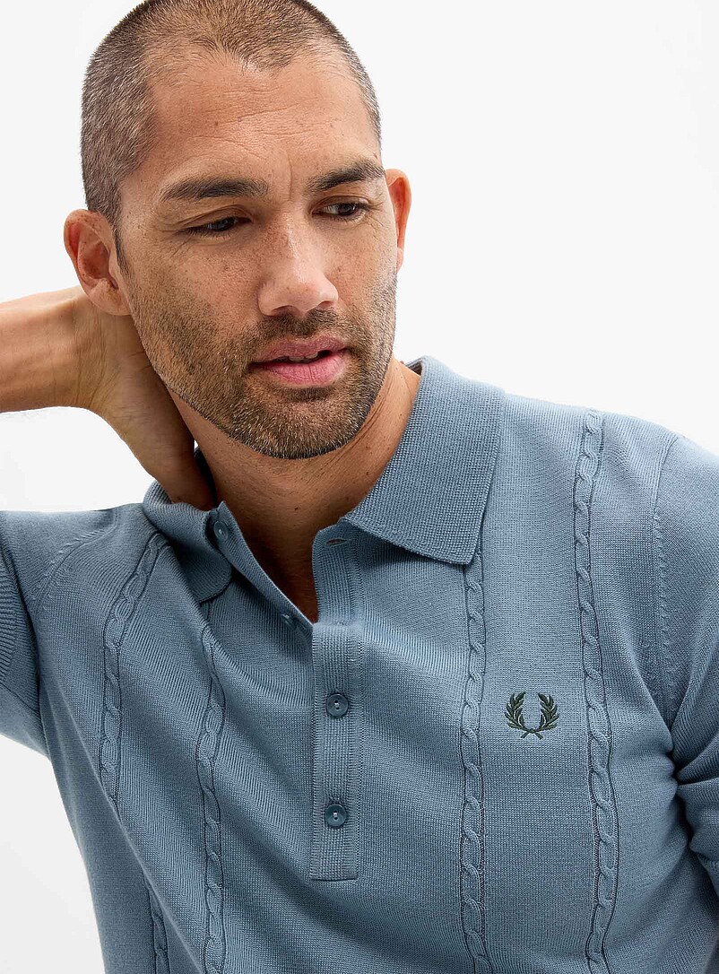 Fred Perry: Le polo fins c&acirc;bles torsad&eacute;s Bleu p&acirc;le - Bleu ciel pour homme