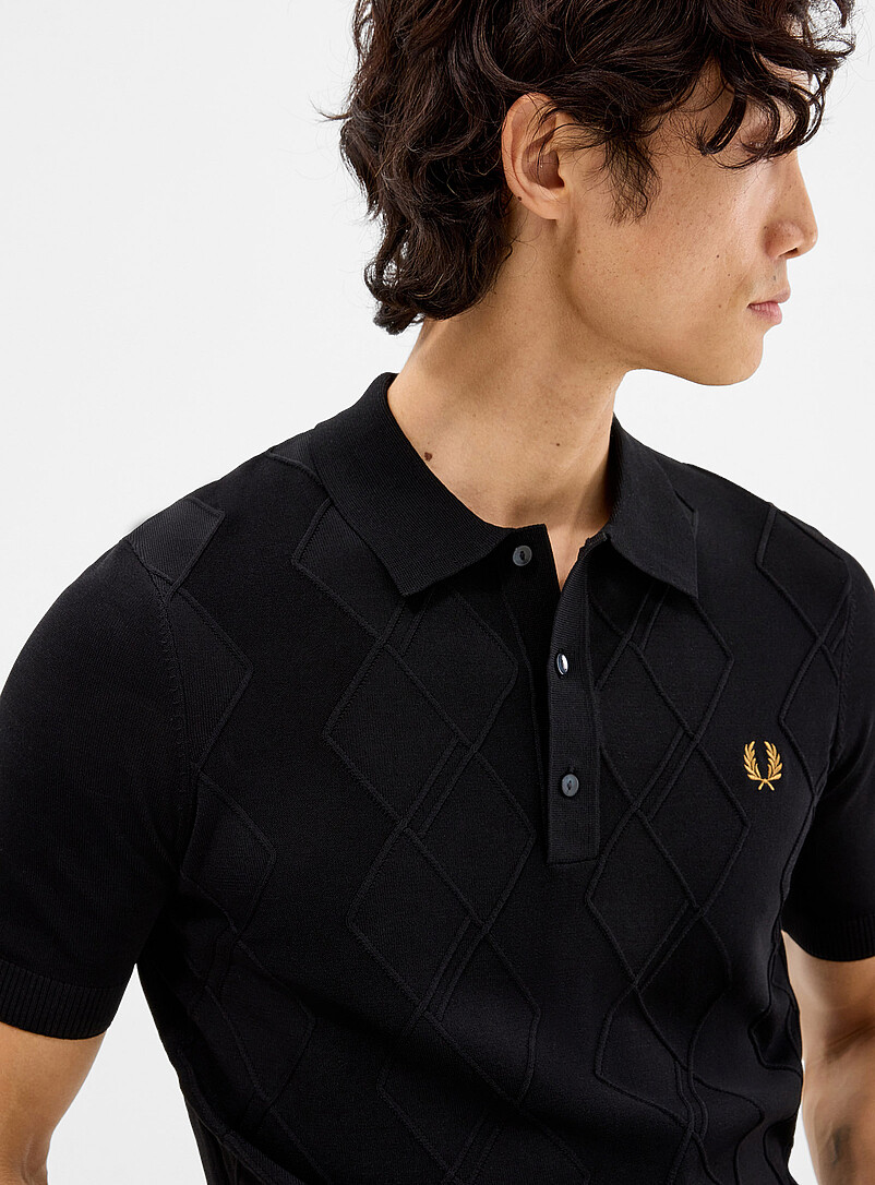 Fred Perry Black Embossed diamond polo for men