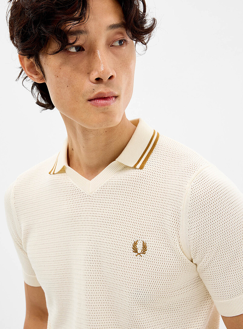Fred Perry: Le polo col Johnny maille ajour&eacute;e &Eacute;cru - Lin pour homme