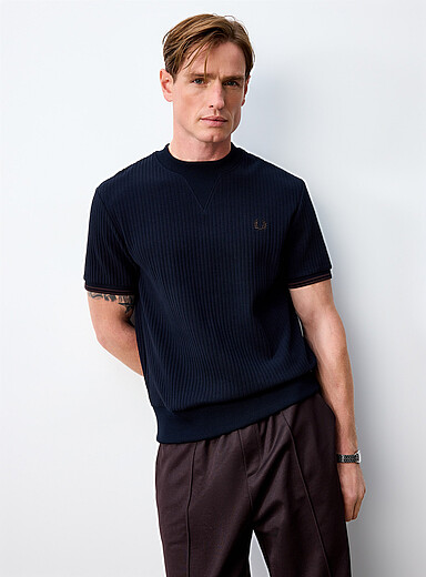 Fred Perry Navy/Midnight Blue Striped edging flat-rib T-shirt for men