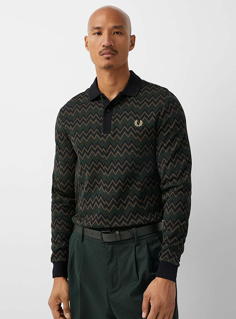 Fred Perry Mossy Green Zigzag jacquard polo for men
