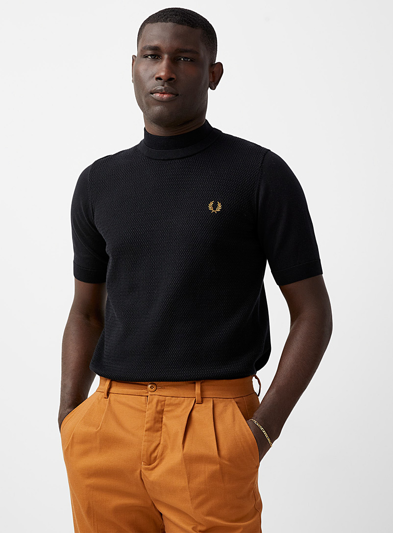Fred Perry Black Double-collar jacquard sweater for men