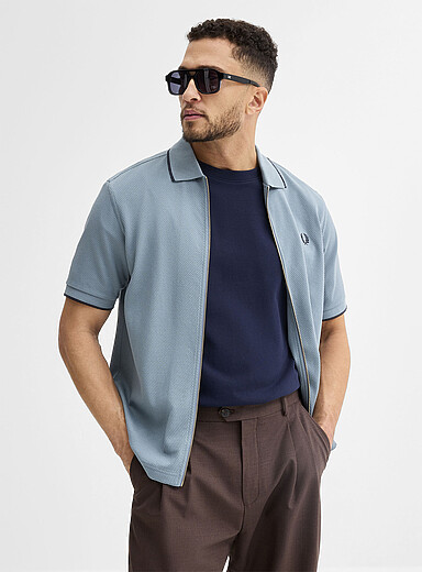Embossed polo cardigan