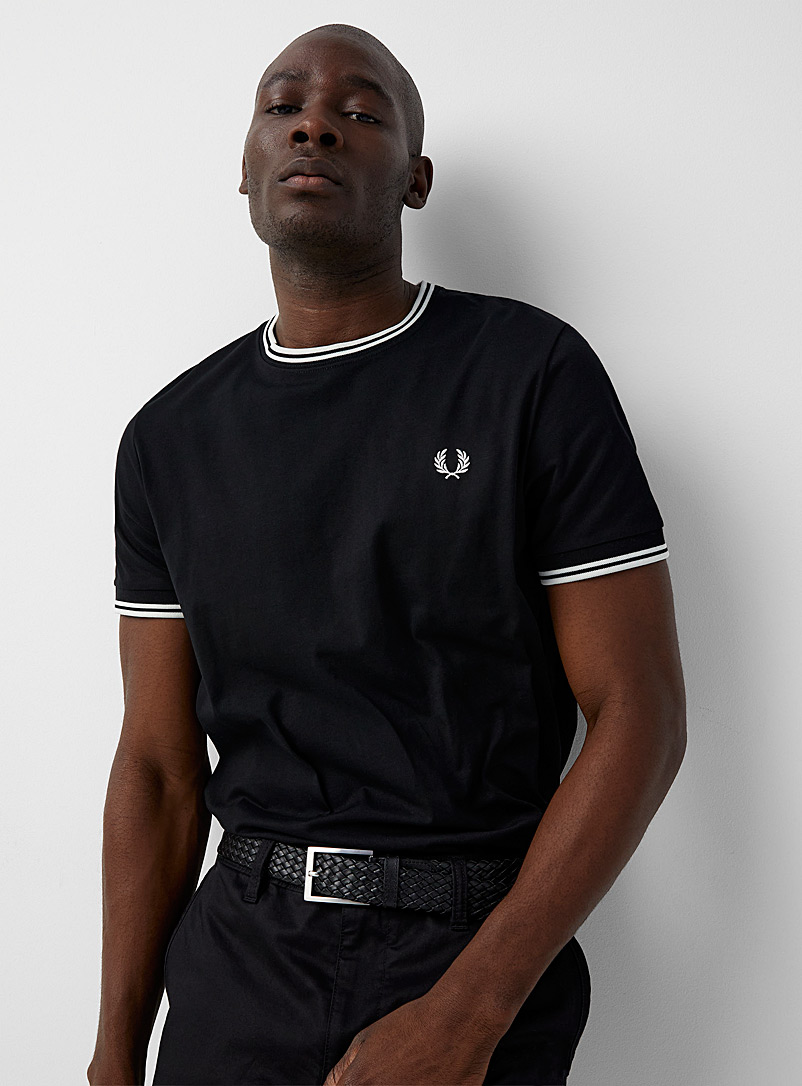 Fred Perry Black Ribbed trim T-shirt for men